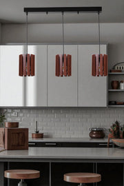 Candeeiro de Teto Elegante – 80 cm – Noz e Preto – Metal e Madeira