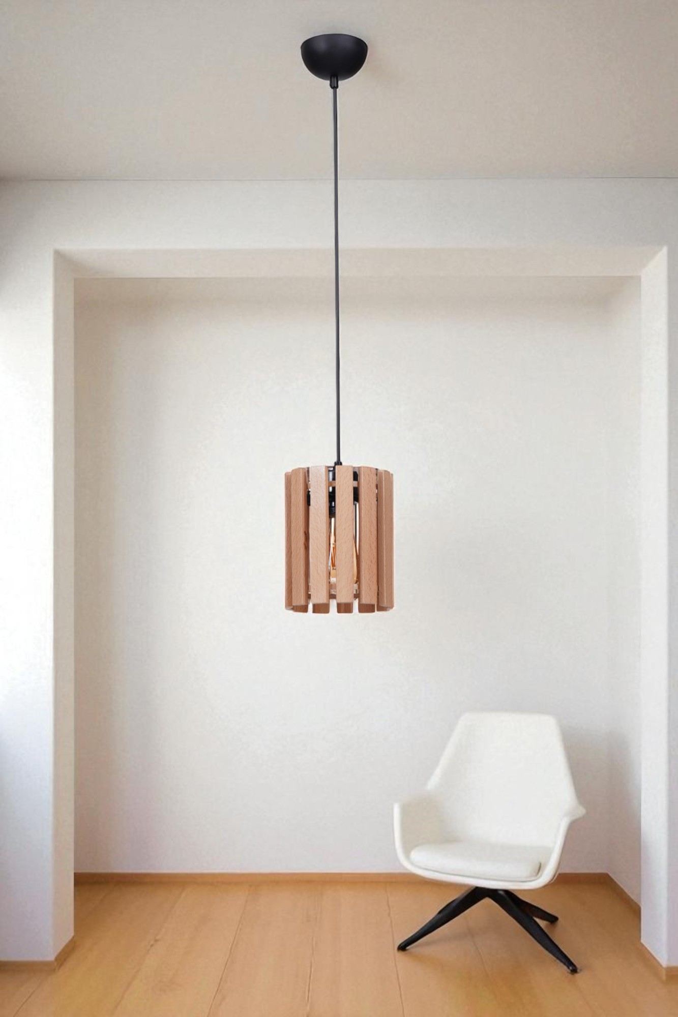 Candeeiro de Teto – 80 cm – Carvalho e Preto – Metal e Madeira