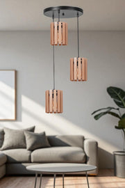 Candeeiro de Teto – altura ajustável 80 cm – carvalho e preto – metal e madeira