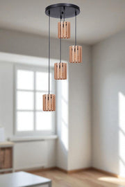 Candeeiro de Teto – Ø14 h:19 cm – Carvalho e Preto – Metal e Madeira