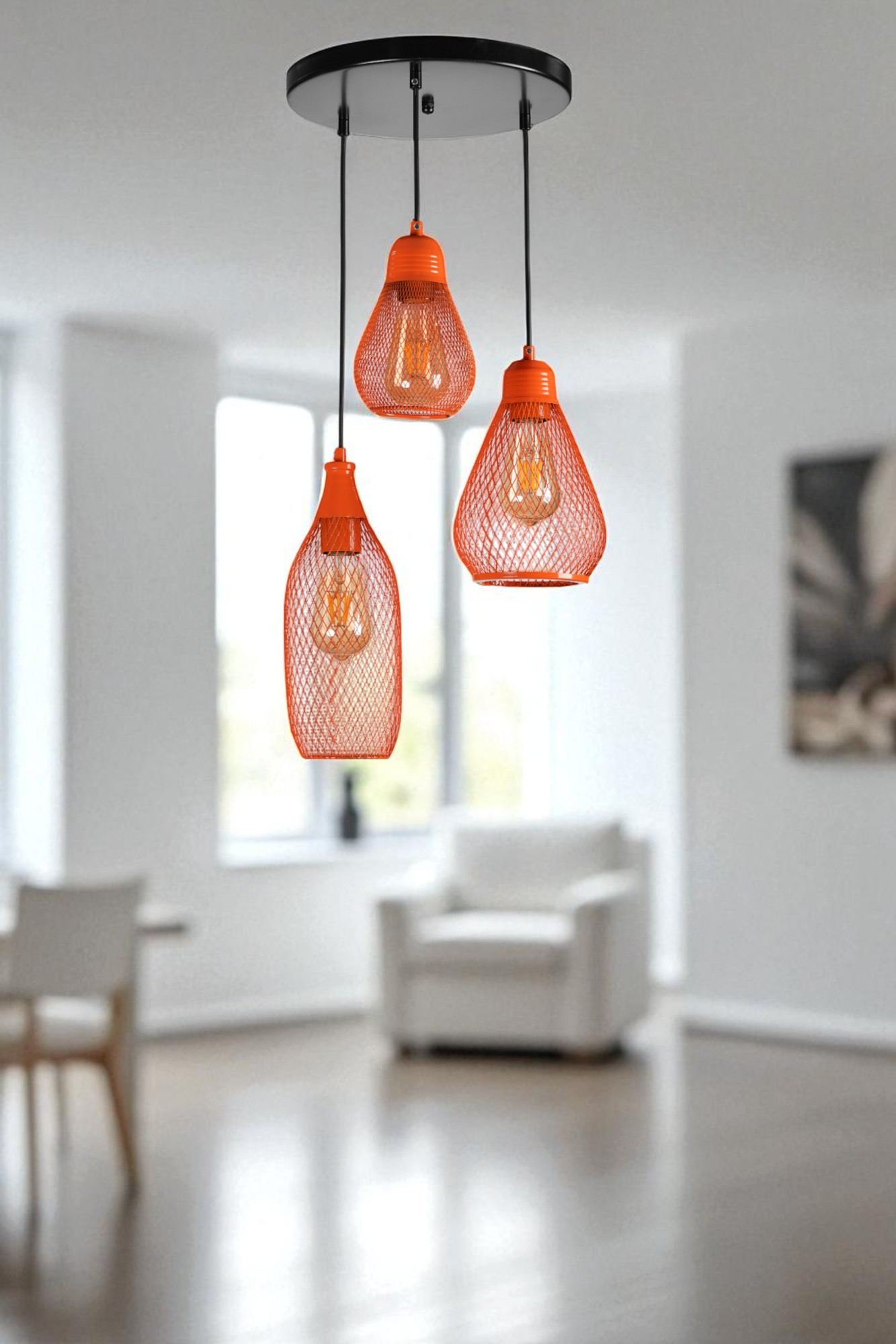 Candeeiro de Teto de metal – altura ajustável 80 cm – laranja e preto