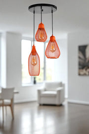 Candeeiro de Teto de metal – altura ajustável 80 cm – laranja e preto