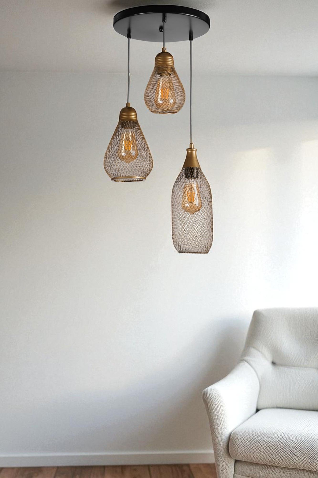 Candeeiro de Teto – 80 cm – Dourado e Preto – Metal