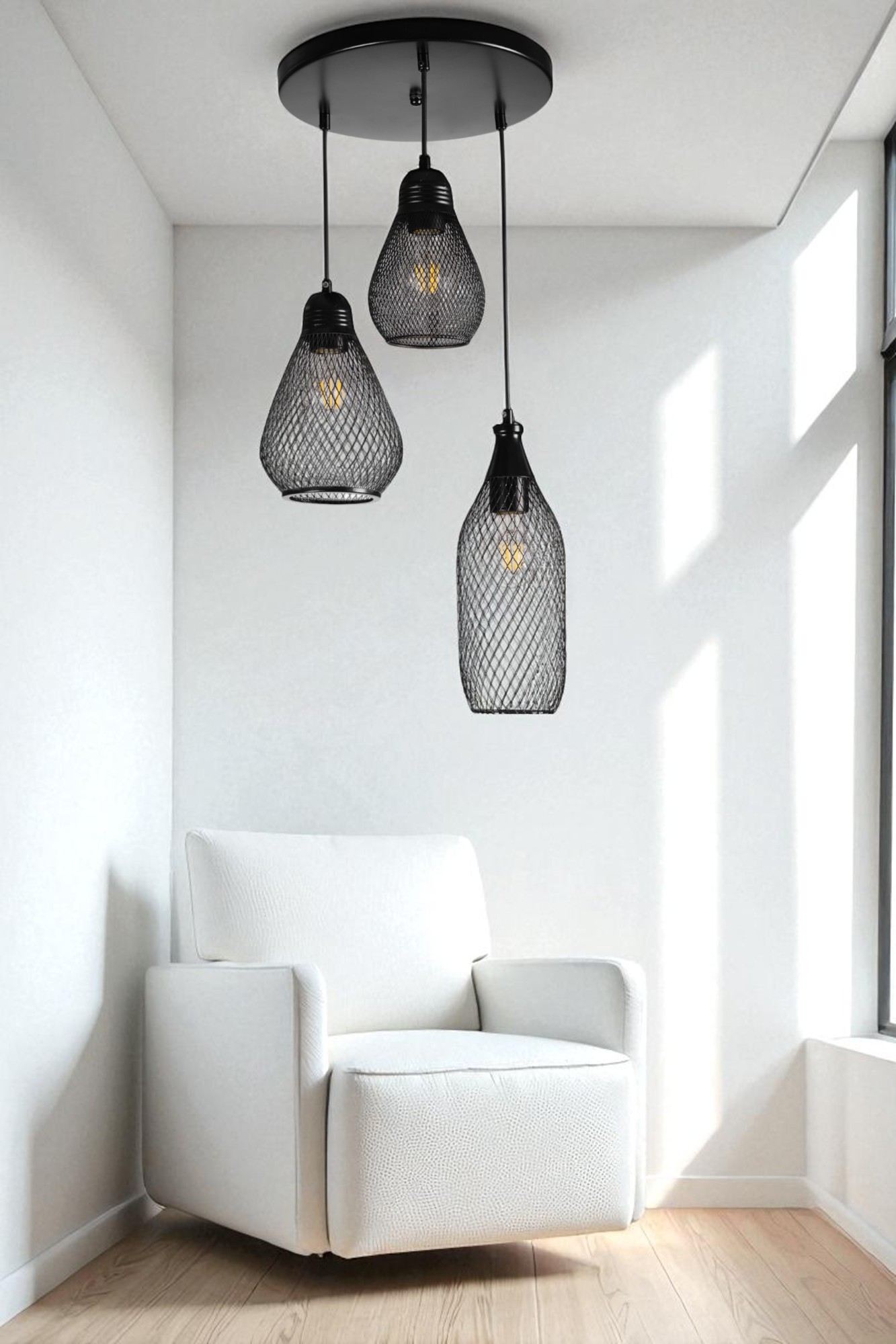 Candeeiro de Teto – Altura Ajustável – Preto – Metal