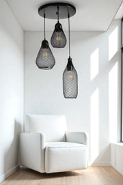 Candeeiro de Teto – Altura Ajustável – Preto – Metal