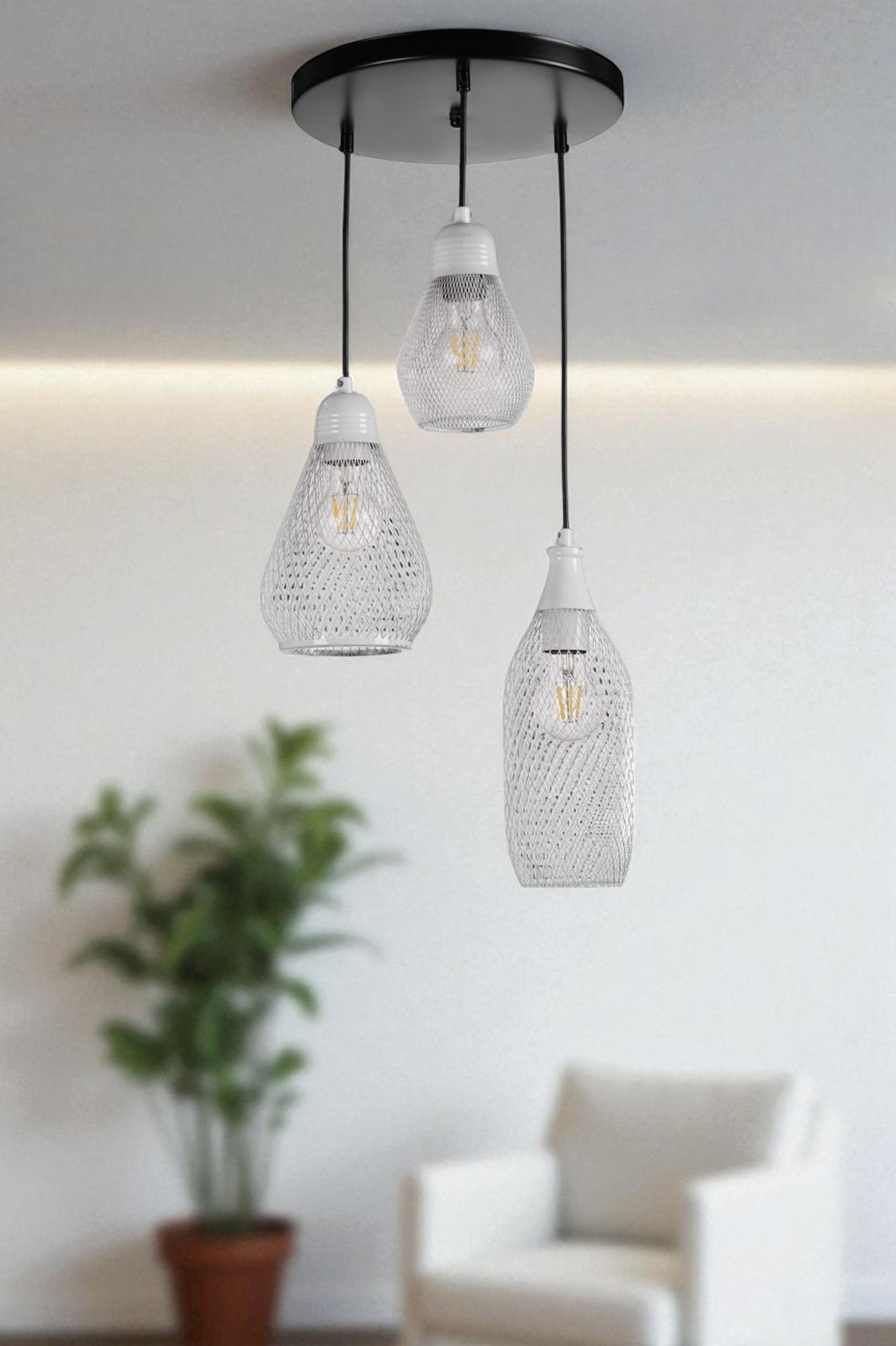 Candeeiro de Teto de metal – Ø30 cm – branco e preto