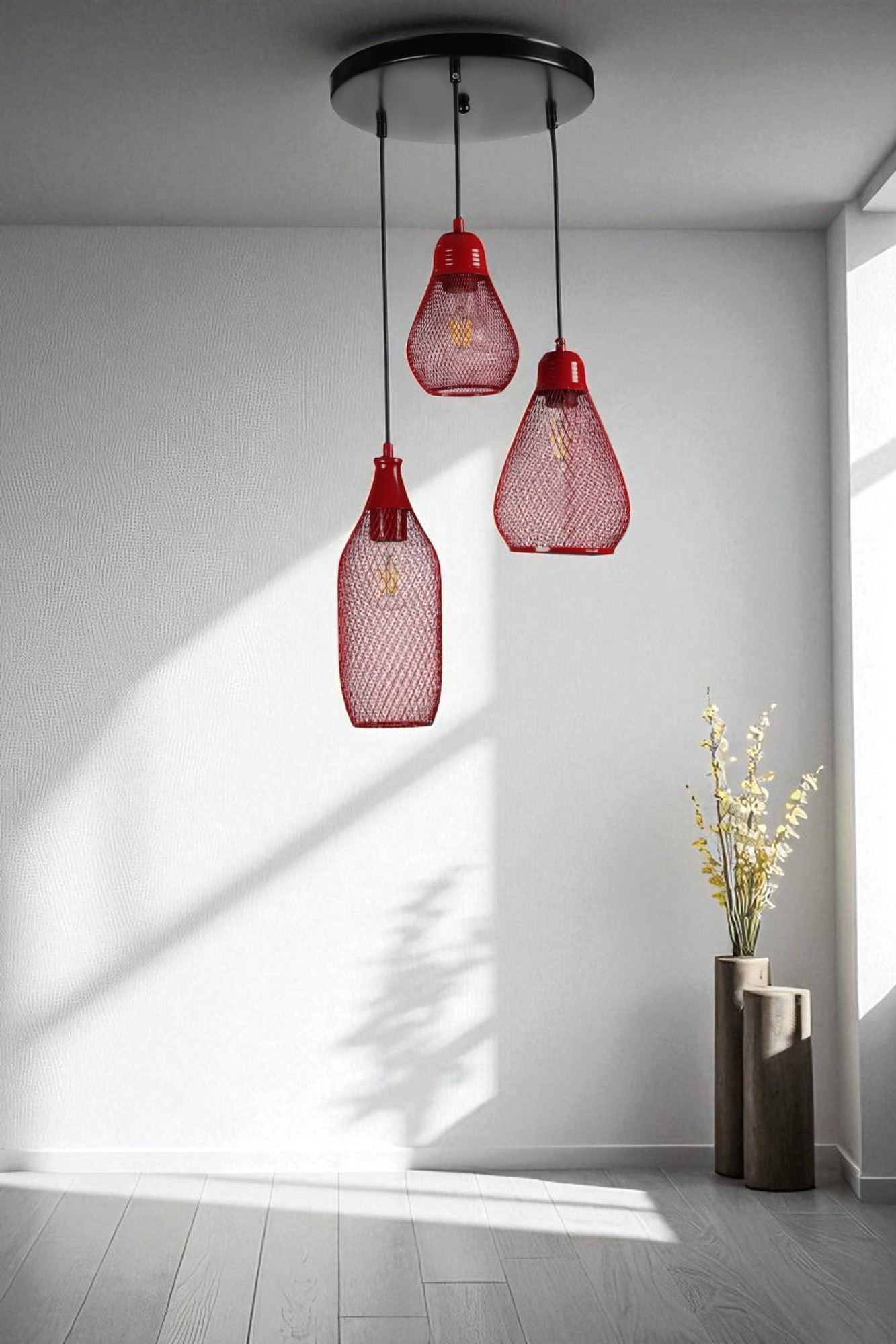 Candeeiro de Teto – Altura Total de 80 cm – Vermelho e Preto – Metal