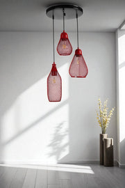 Candeeiro de Teto – Altura Total de 80 cm – Vermelho e Preto – Metal