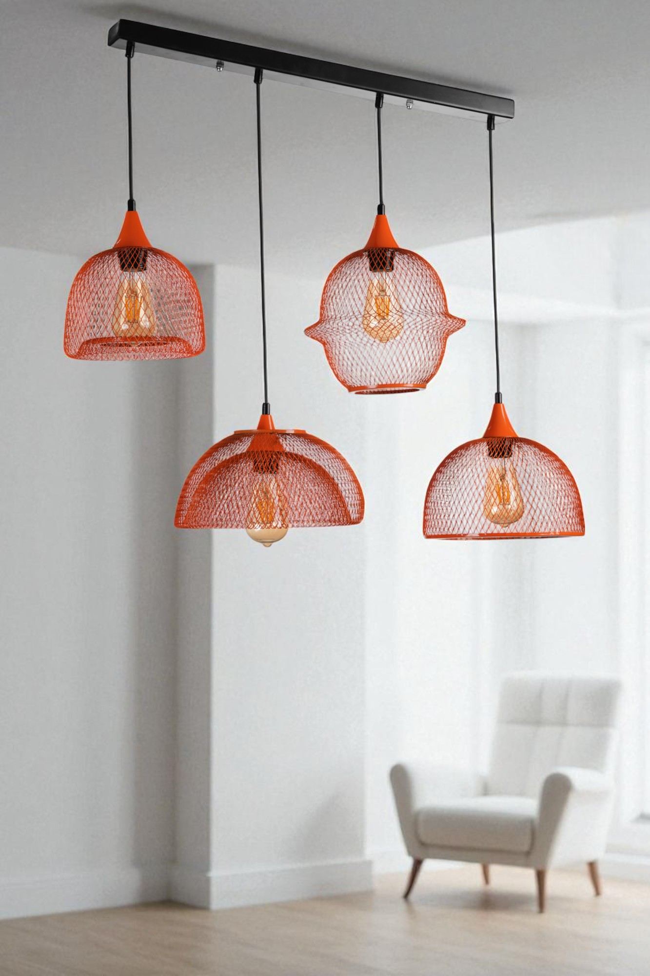 Candeeiro de Teto de metal – altura ajustável 80 cm – laranja e preto