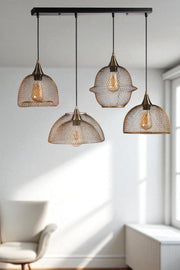 Candeeiro de Teto – Altura Total de 80 cm – Dourado e Preto – Metal