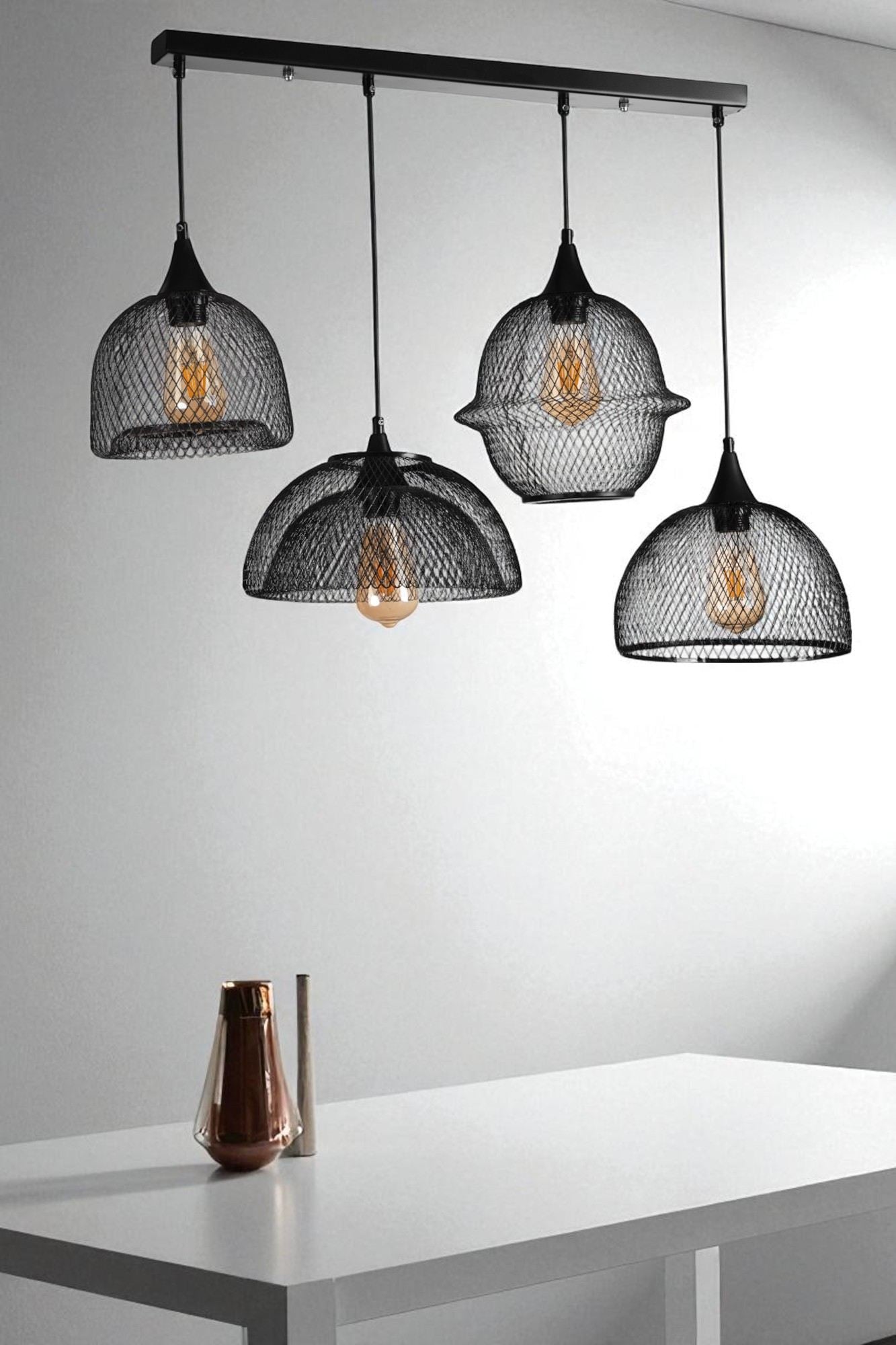 Candeeiro de Teto – Altura Ajustável – Preto – Metal