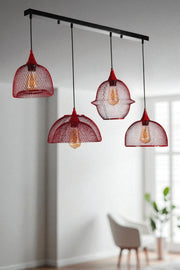 Candeeiro de Teto – Altura Total de 80 cm – Vermelho e Preto – Metal