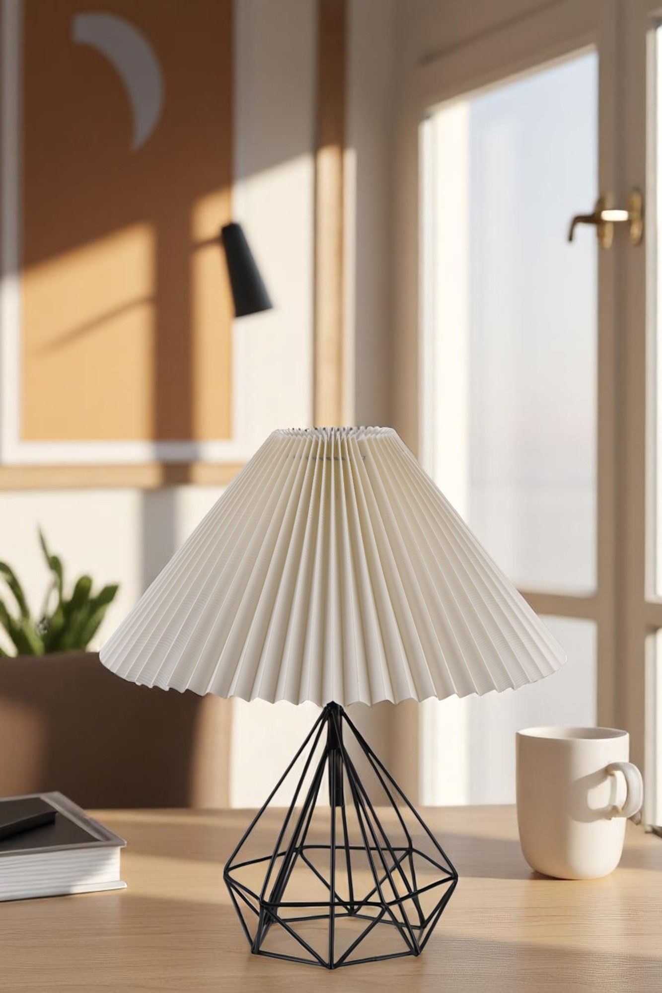 Candeeiro de Mesa – 45 cm de Altura – Creme e Preto – Metal e PVC