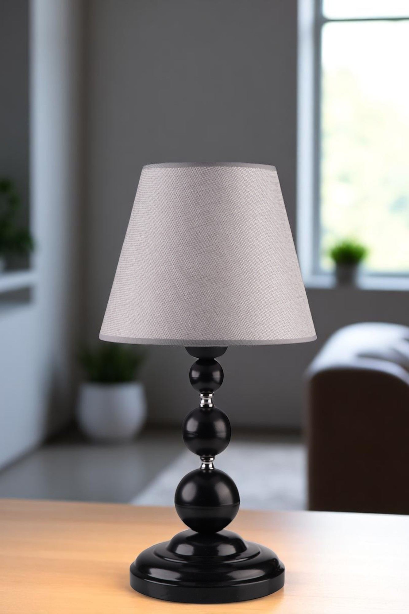 Candeeiro de Mesa elegante em metal, cinza e preto, 50 cm de altura | Base em tecido Ø15-25, base Ø18 | Cabo de 100 cm com interruptor liga/desliga | Soquete E27, máx. 40 W