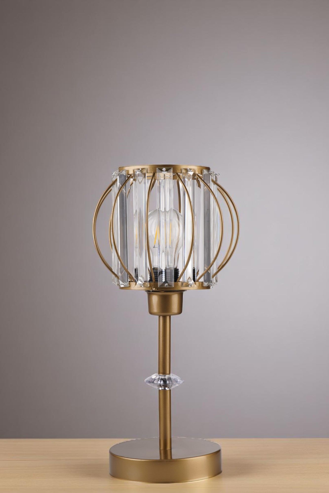 Candeeiro de Mesa – Ø20 h:16 cm – Dourado – Metal e Vidro