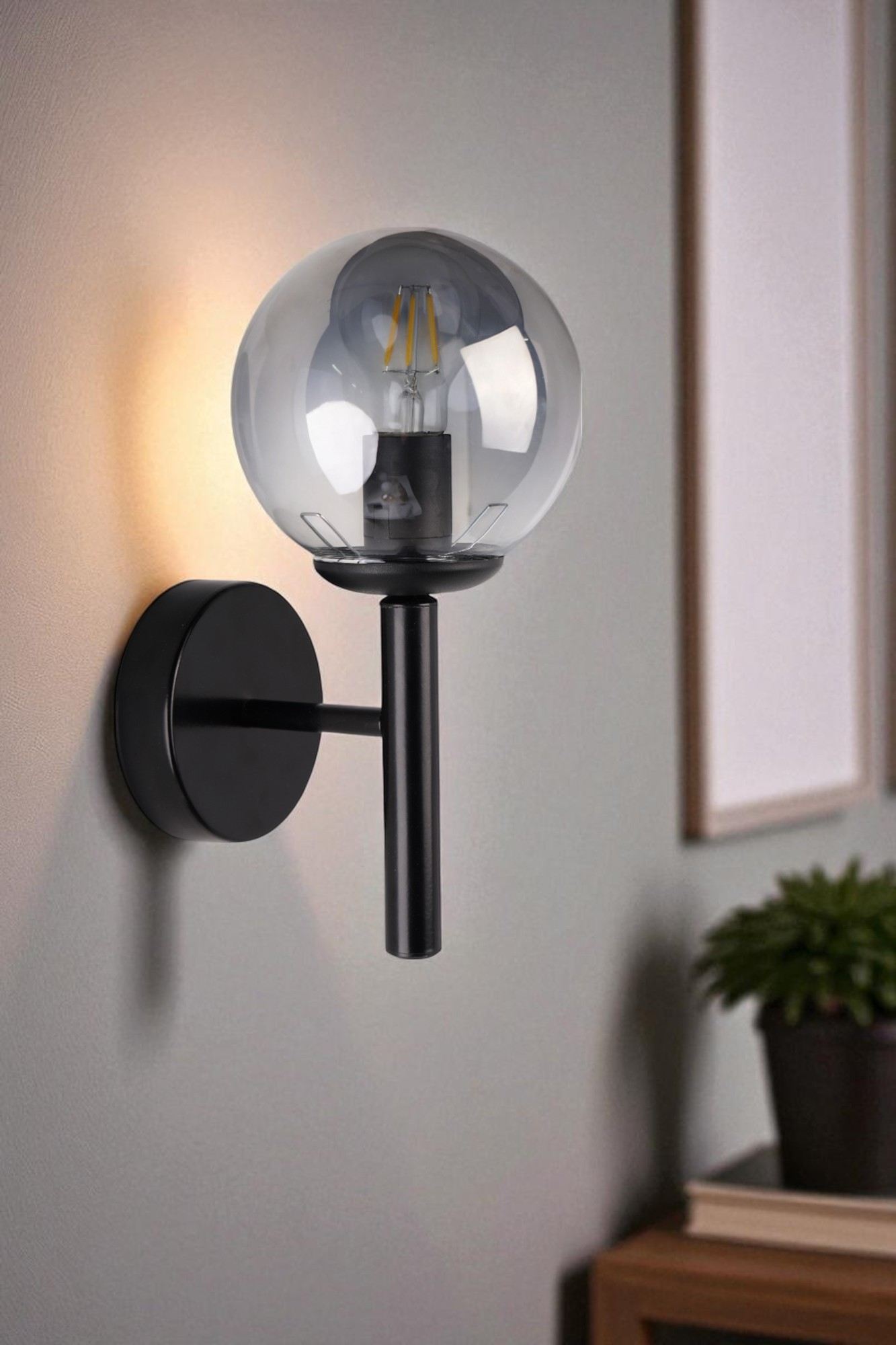 Candeeiro de Parede – Ø15 cm – Cinza e Preto – Metal e Vidro