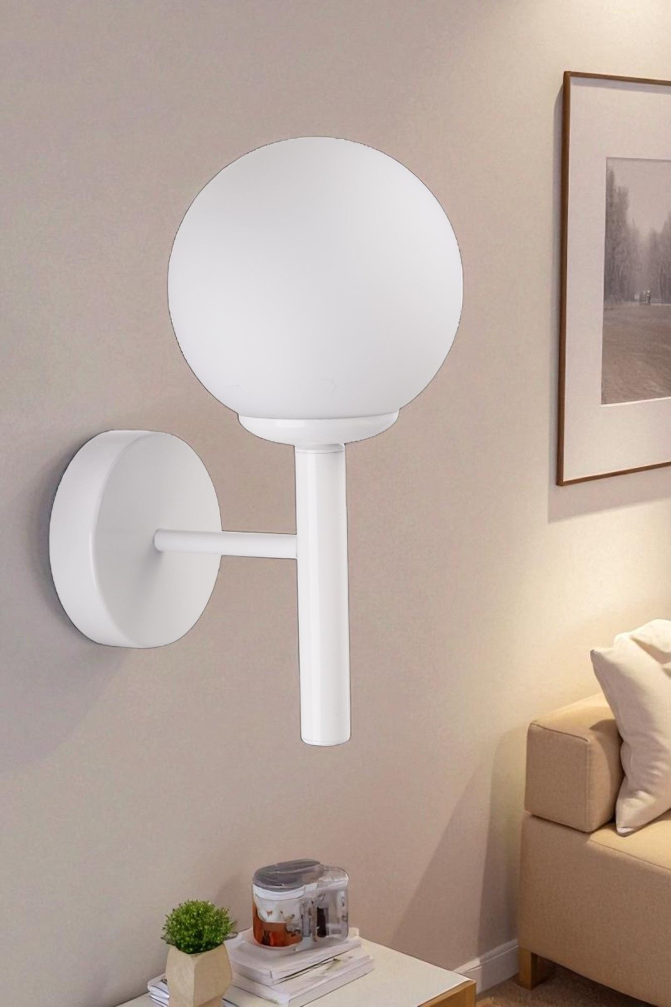 Candeeiro de Parede – Ø15 cm – Branco – Metal e Vidro