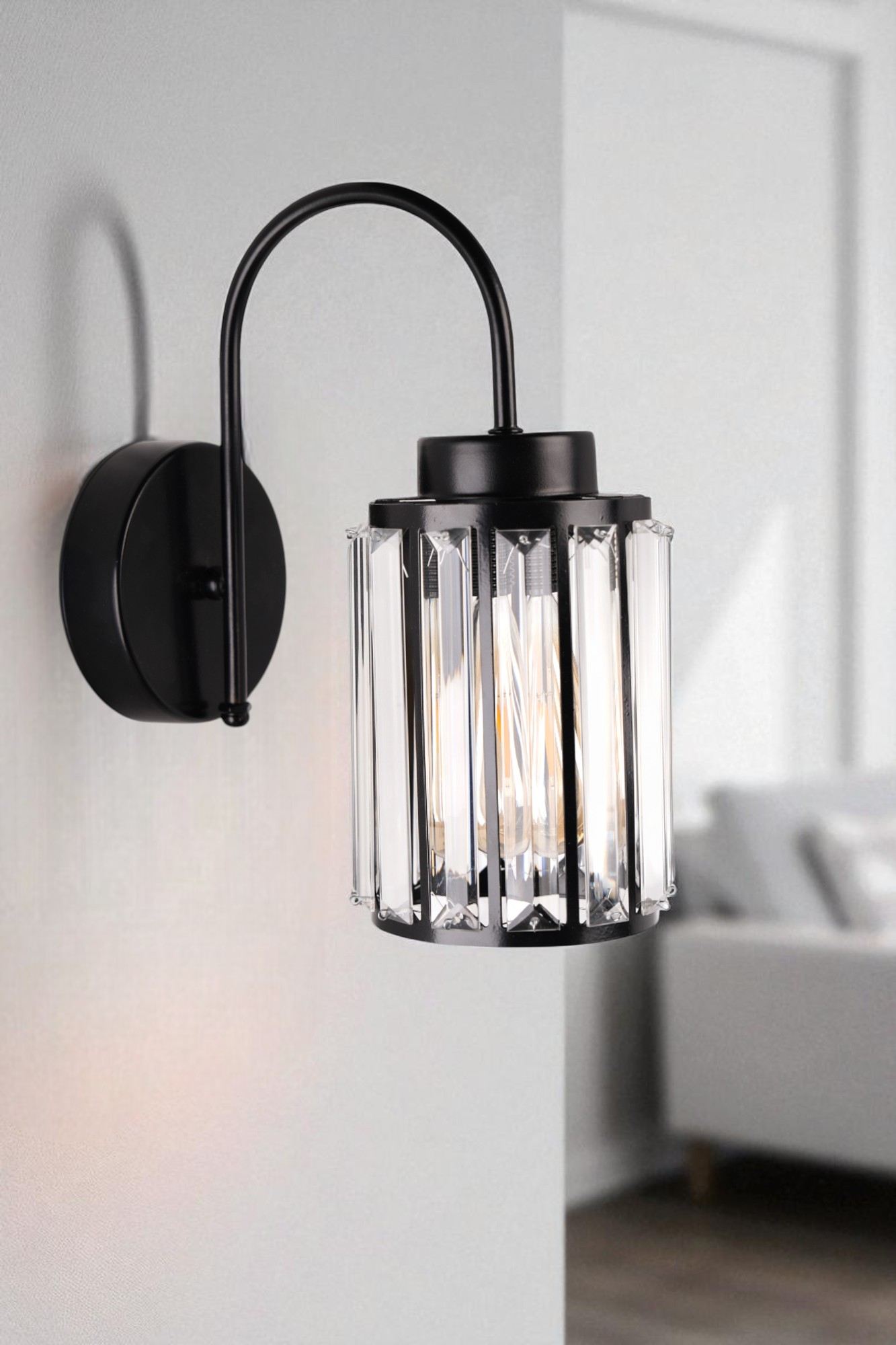 Candeeiro de Parede – Ø12 h:17 cm – Preto – Metal e vidro