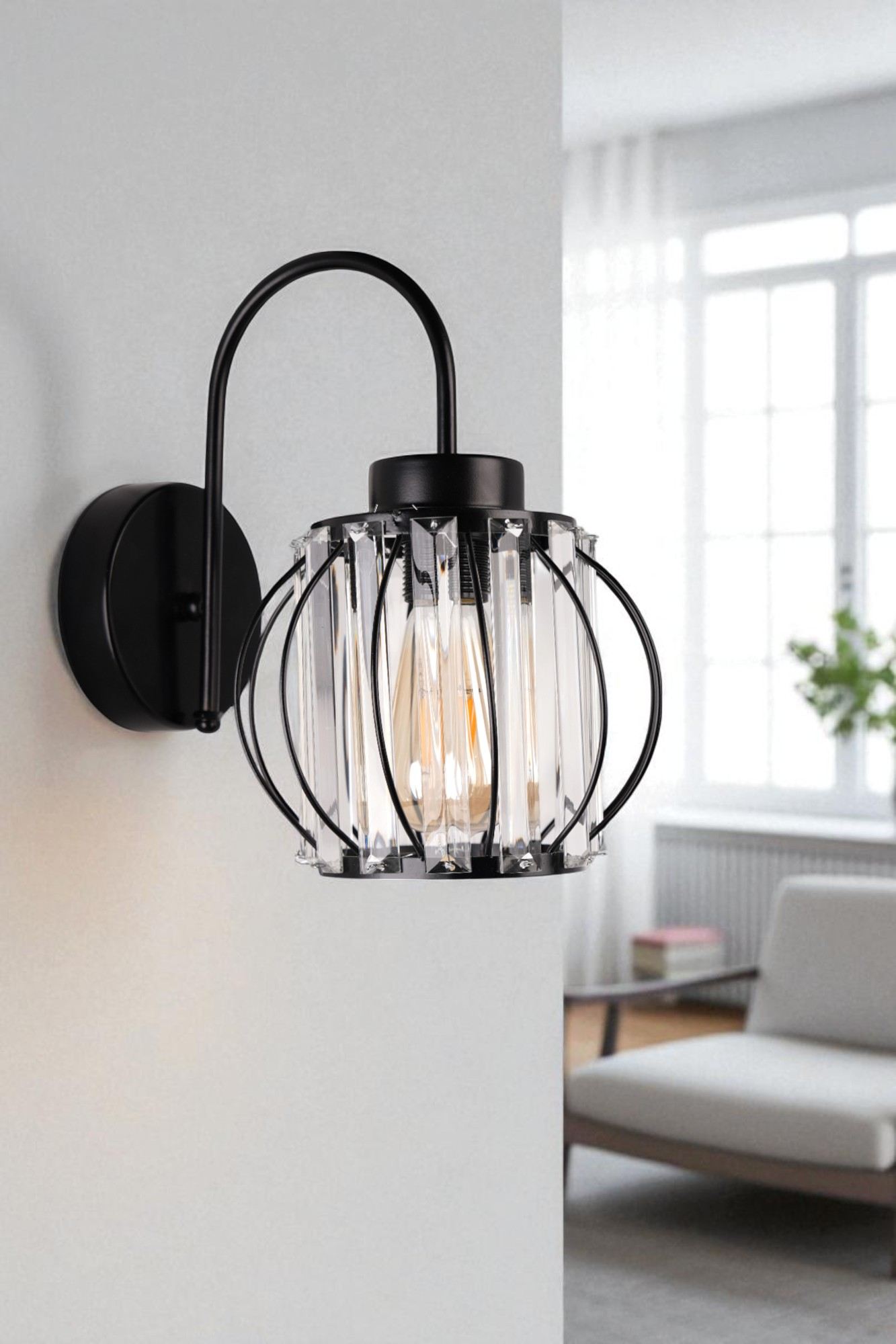 Aplique de Parede – 20x16 cm – Preto – Metal e Vidro