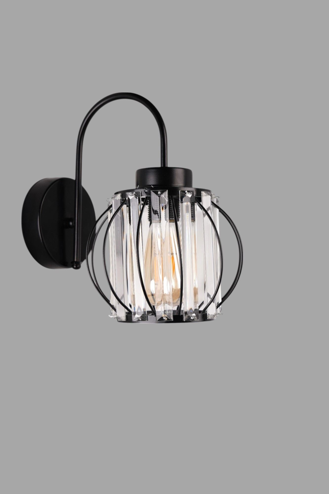 Aplique de Parede – 20x16 cm – Preto – Metal e Vidro