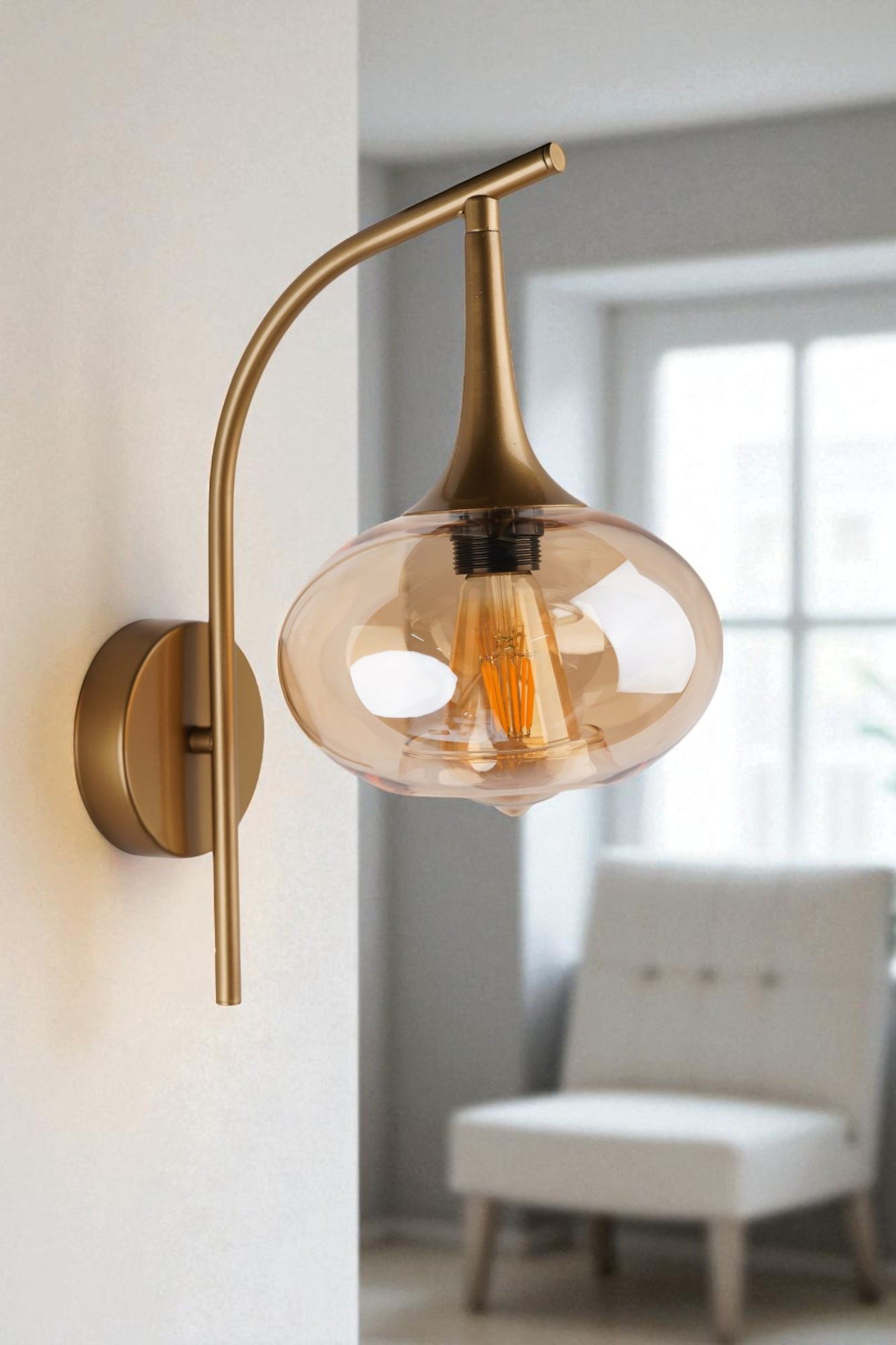 Candeeiro de Parede – 38 cm – Mel e Ouro – Metal