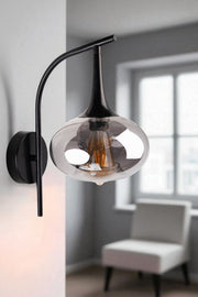 Candeeiro de Parede – 38 cm – Cinza e Preto – Metal e Vidro