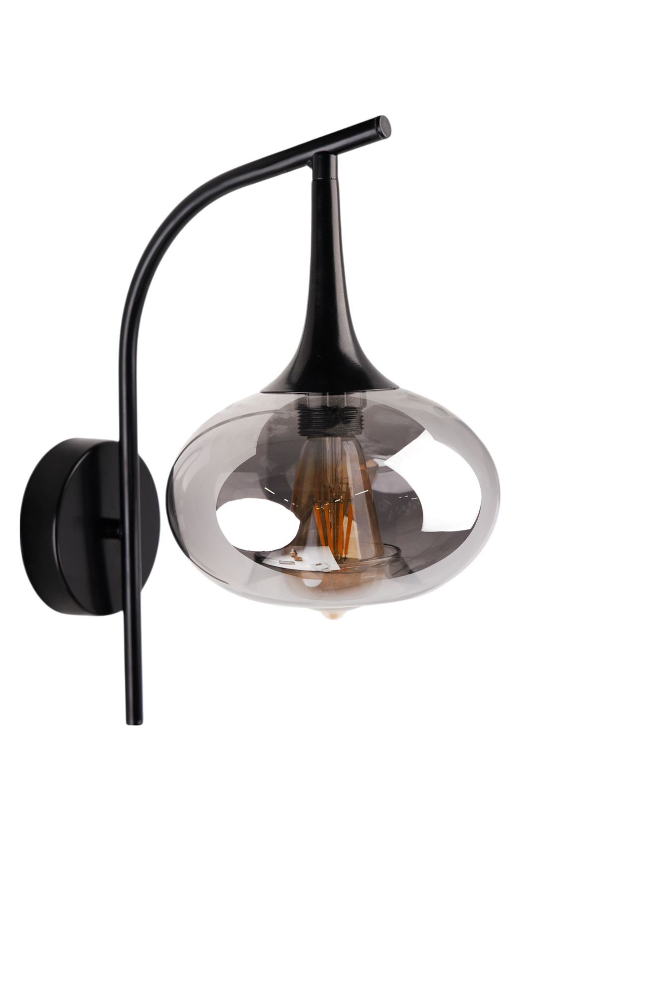 Candeeiro de Parede – 38 cm – Cinza e Preto – Metal e Vidro