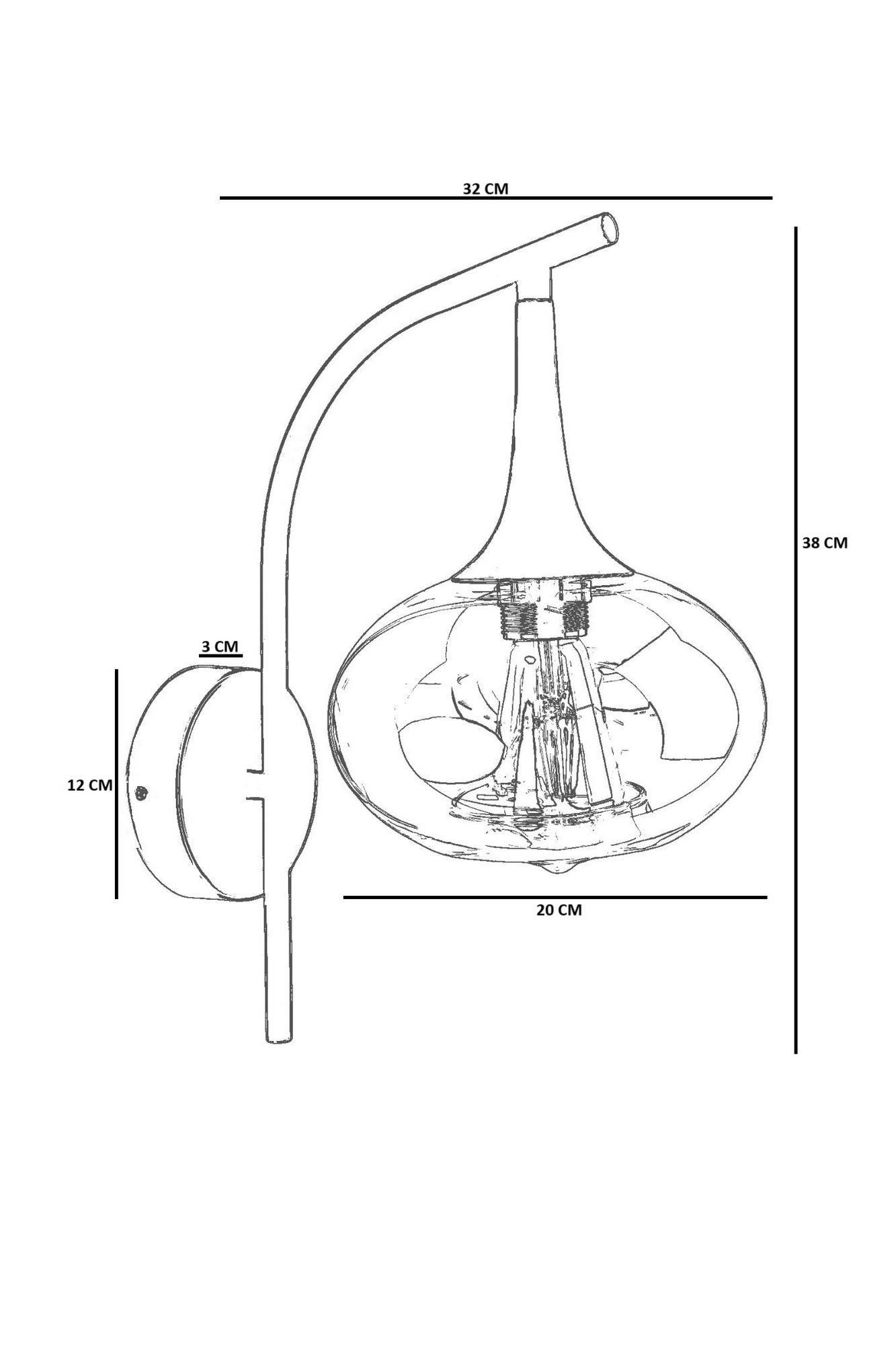 Candeeiro de Parede – 38 cm – Cinza e Preto – Metal e Vidro