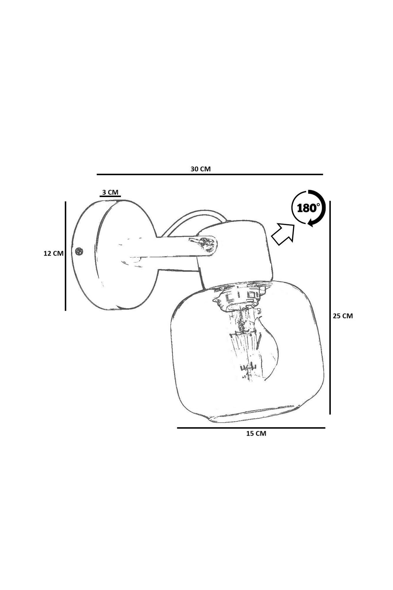 Candeeiro de Parede – Ø15 h:13 cm – Mel, Noz, Preto – Metal e Vidro