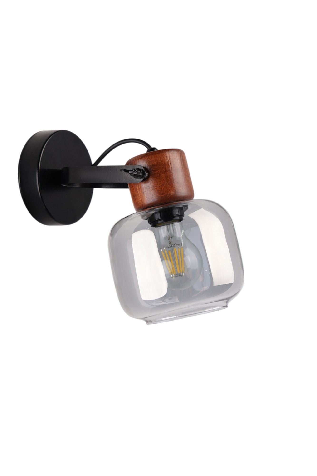 Candeeiro de Parede – Ø15cm x 25cm – Cinza, Noz, Preto – Metal com vidro