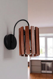 Candeeiro de Parede – Ø14,5 x 28 cm – Noz e Preto – Metal e Madeira