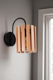 Candeeiro de Parede – Ø14,5 x 28 cm – Carvalho e Preto – Metal e Madeira