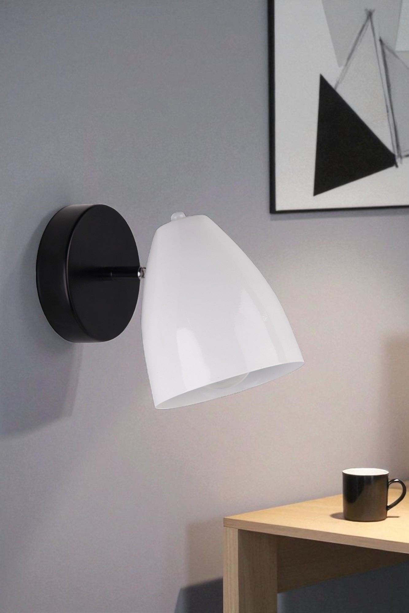 Candeeiro de Parede – Ø12,5 x 14 cm – Branco e Preto – Metal