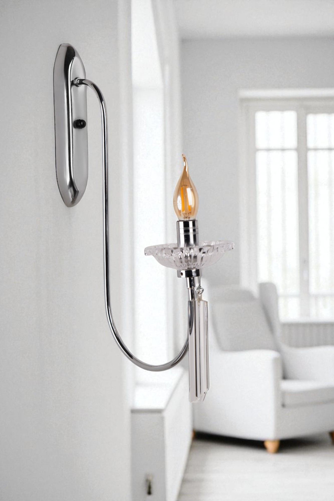 Candeeiro de Parede – 53 cm de altura – Cromado – Metal