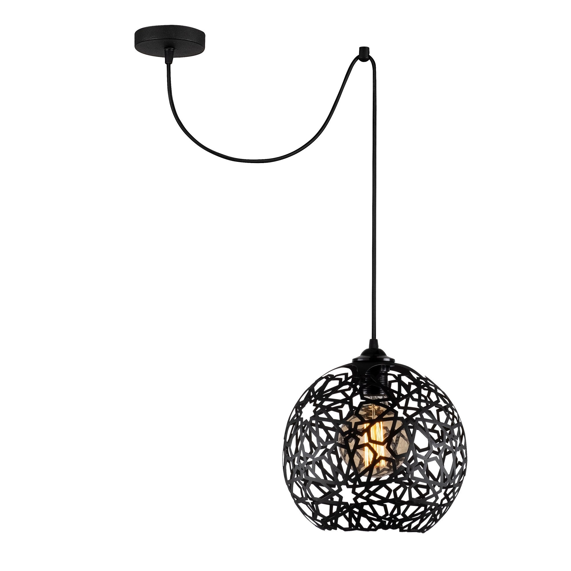 Candeeiro de Teto Preto Moderno, Corpo em Ferro, 70 x 25 cm, Altura 115 cm, Ajustável, E27 Máx. 40 W, IP20 | Design Escandinavo e Sudoeste Elegante