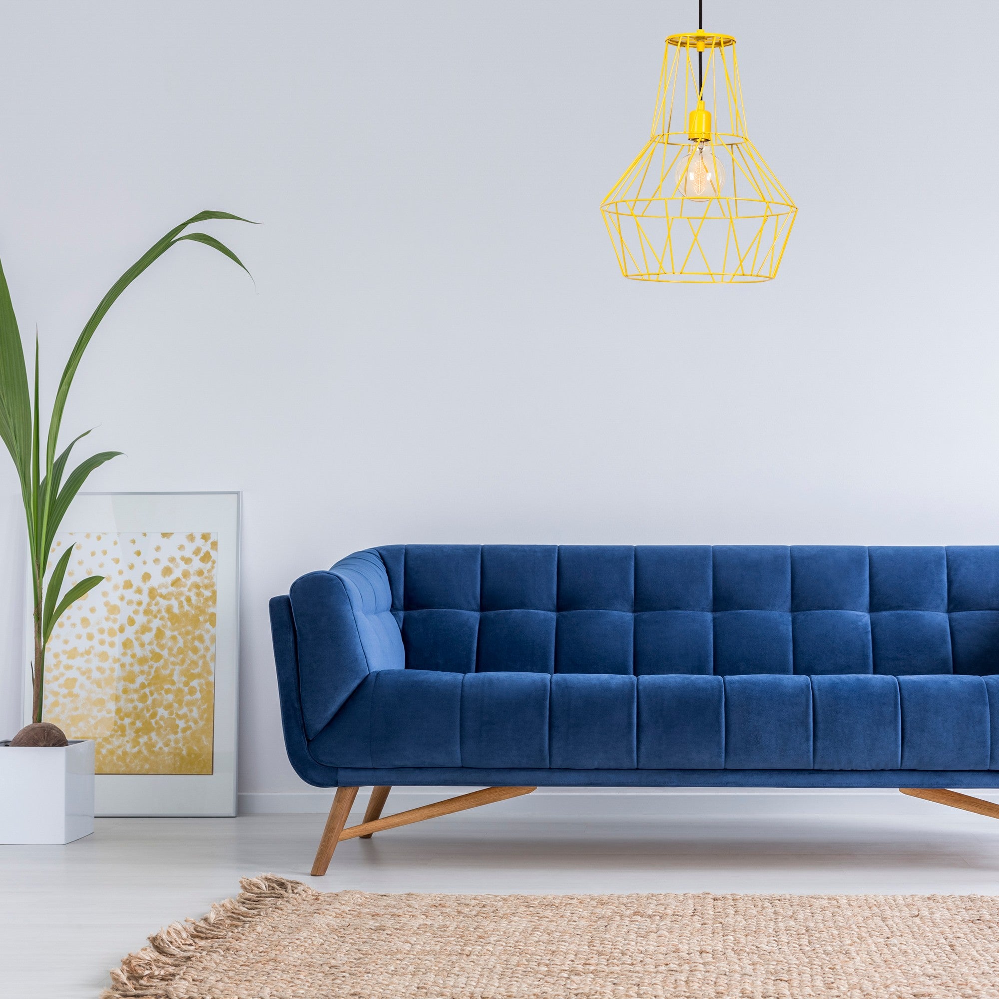 Candeeiro de Teto Amarelo Moderno, Corpo de Metal, 37 cm de Diâmetro, Altura Ajustável, Soquete E27, IP20 | Iluminação Elegante para Decoração de Casa e Escritório