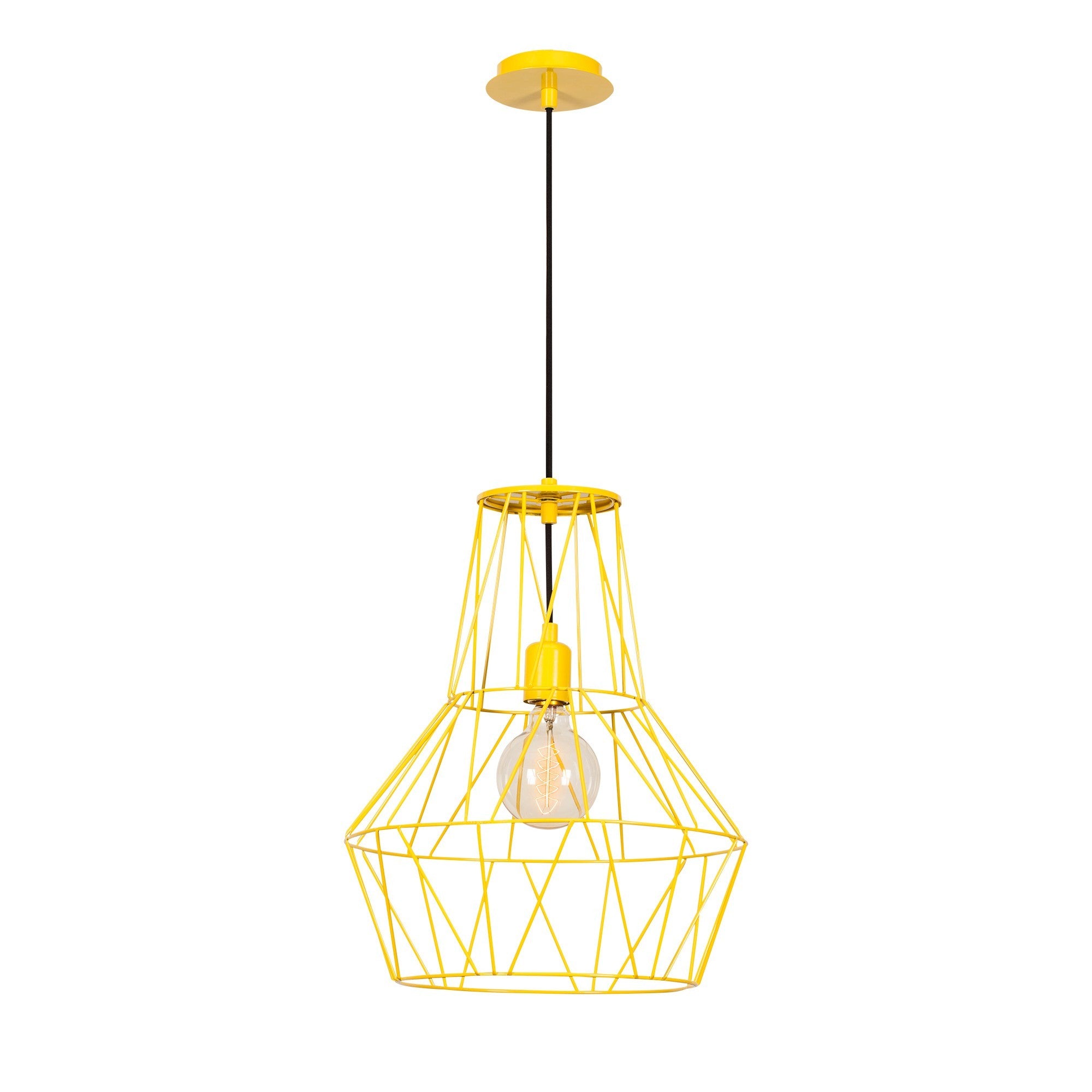Candeeiro de Teto Amarelo Moderno, Corpo de Metal, 37 cm de Diâmetro, Altura Ajustável, Soquete E27, IP20 | Iluminação Elegante para Decoração de Casa e Escritório