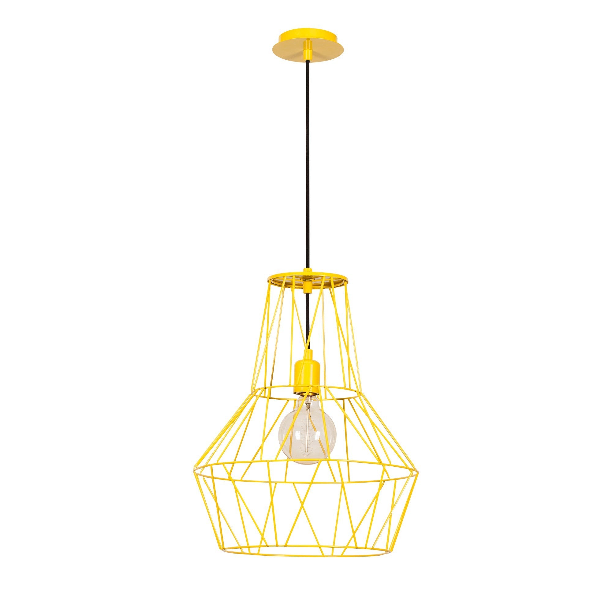 Candeeiro de Teto Amarelo Moderno, Corpo de Metal, 37 cm de Diâmetro, Altura Ajustável, Soquete E27, IP20 | Iluminação Elegante para Decoração de Casa e Escritório