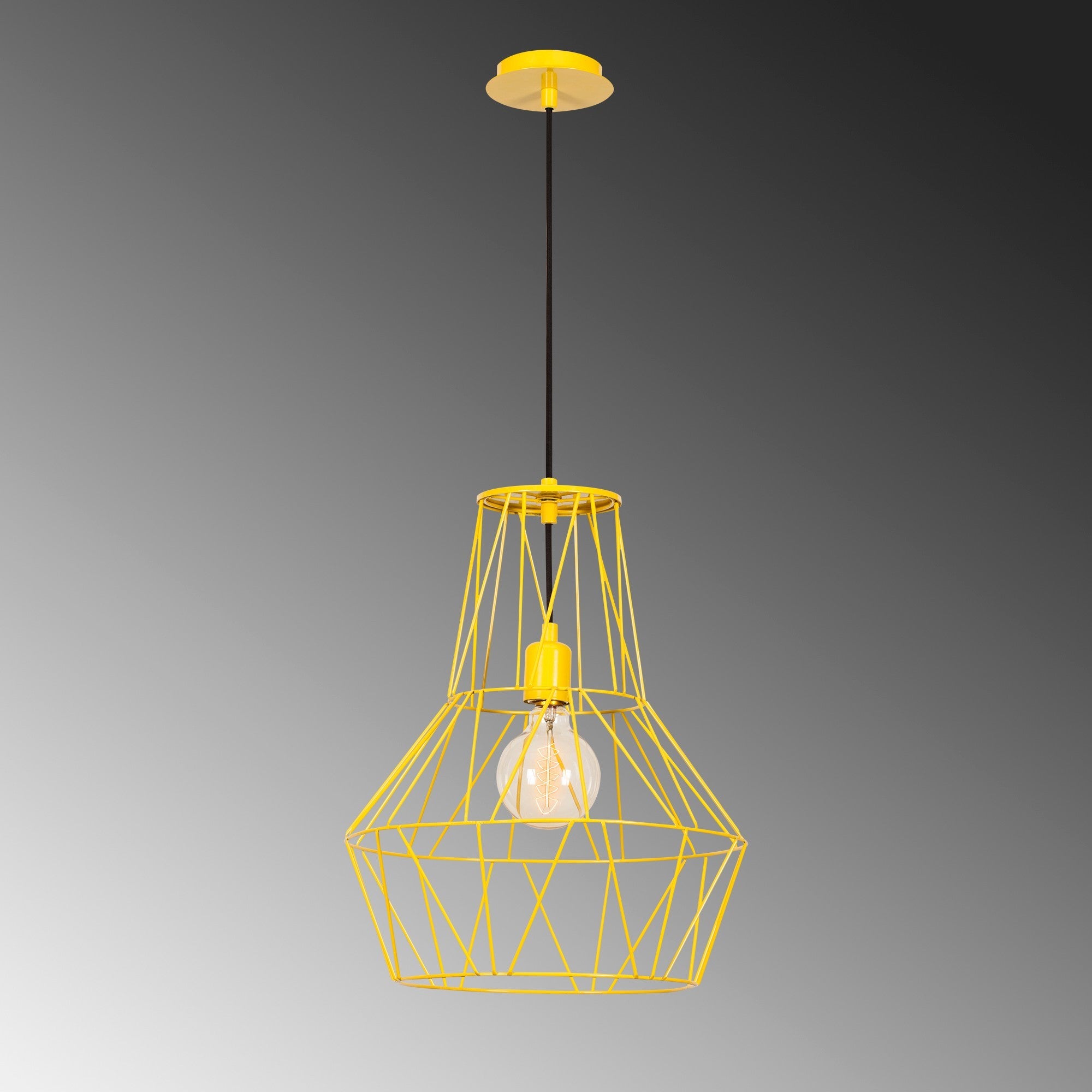 Candeeiro de Teto Amarelo Moderno, Corpo de Metal, 37 cm de Diâmetro, Altura Ajustável, Soquete E27, IP20 | Iluminação Elegante para Decoração de Casa e Escritório