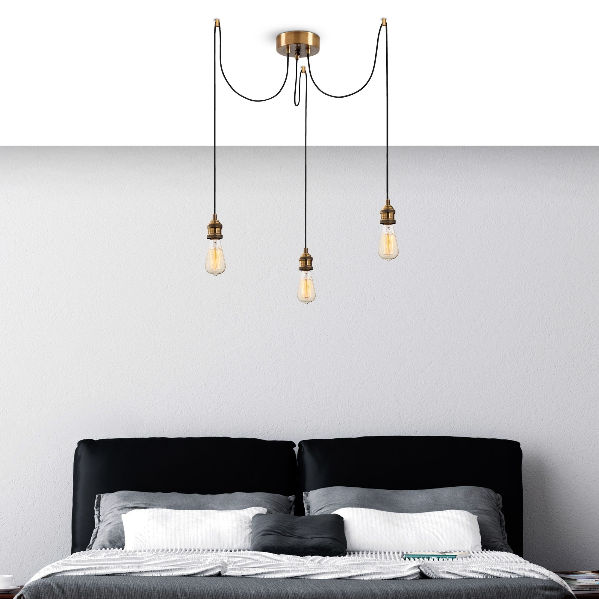 Candeeiro de Teto vintage moderno, corpo de metal, 96 x 96 cm, altura 102 cm, ajustável, 3 x E27 máx. 40 W, design elegante para casa e salas de jantar