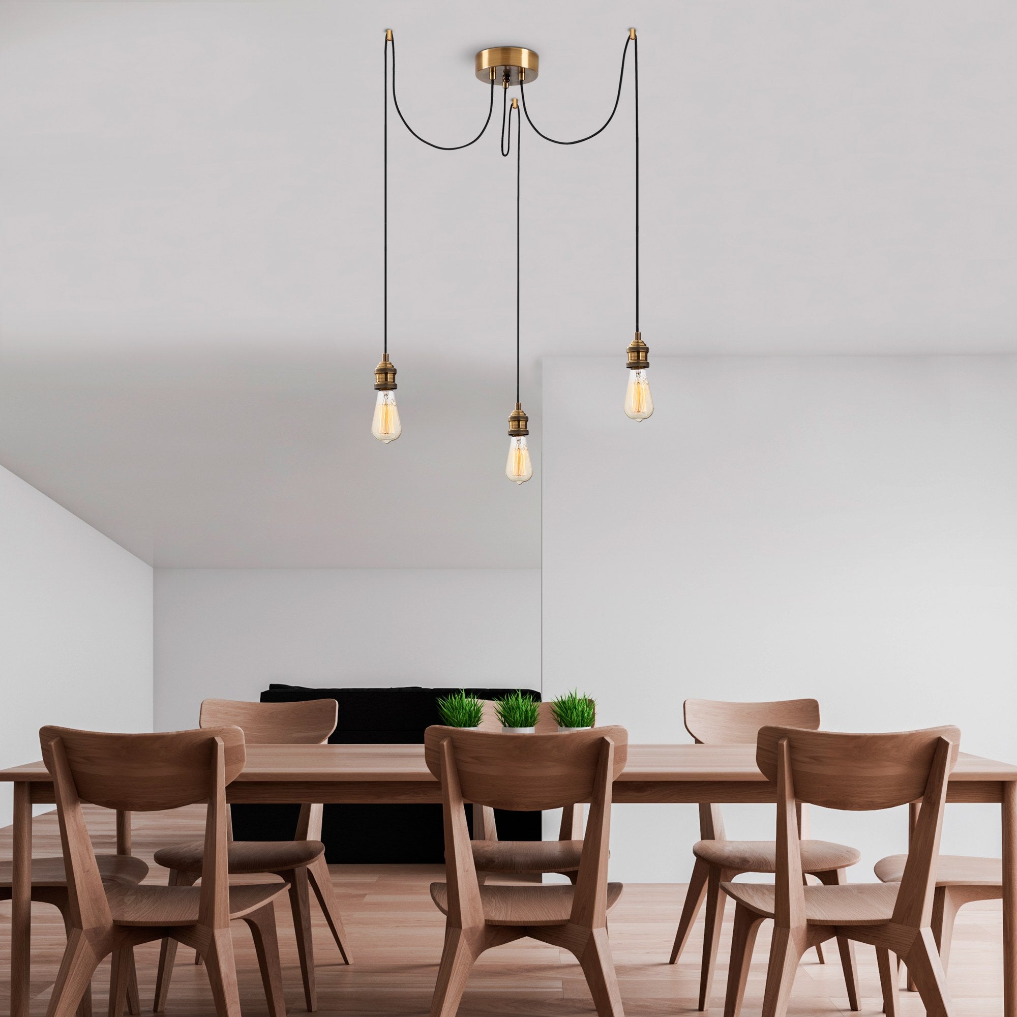 Candeeiro de Teto vintage moderno, corpo de metal, 96 x 96 cm, altura 102 cm, ajustável, 3 x E27 máx. 40 W, design elegante para casa e salas de jantar