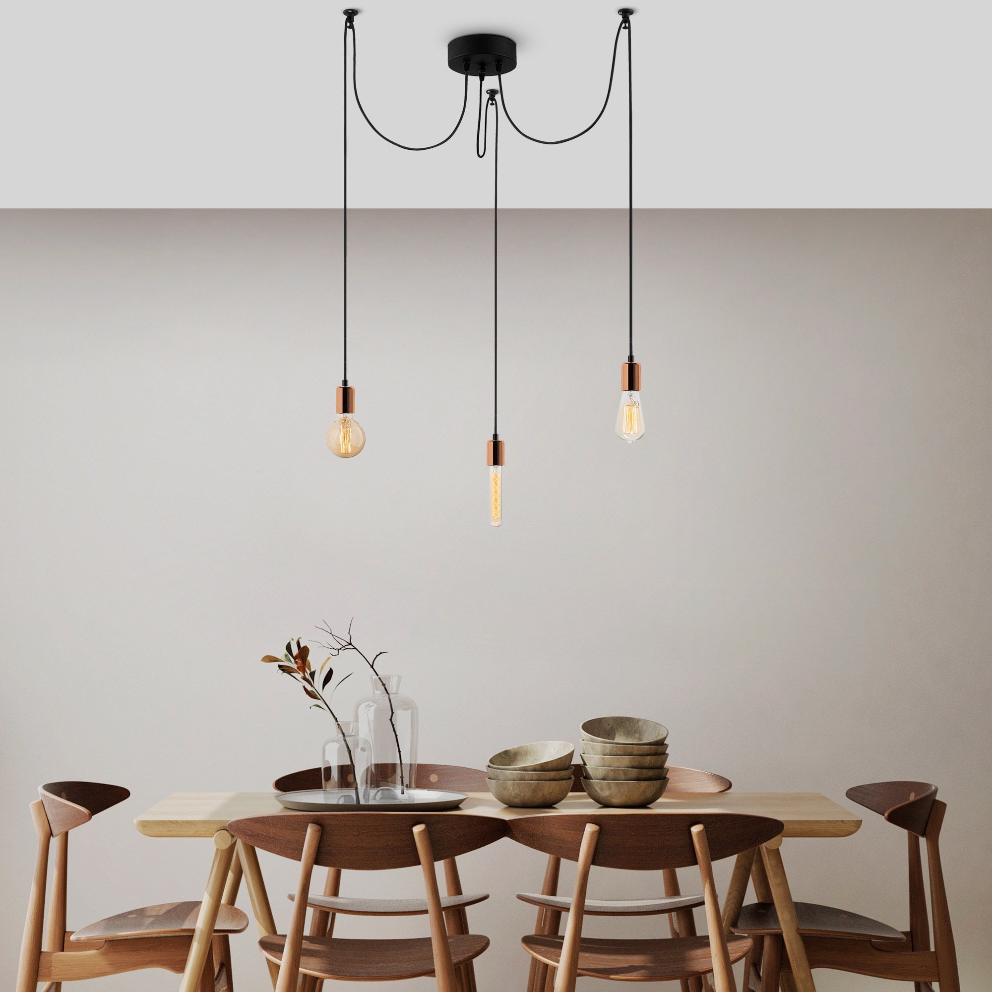 Candeeiro de Teto moderno de cobre, 96 x 96 cm, altura ajustável, 3 x E27, máx. 40 W | Corpo de metal elegante, IP20 | Perfeito para ambientes contemporâneos