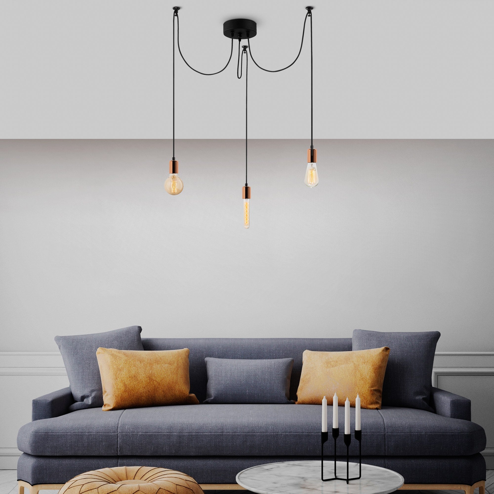 Candeeiro de Teto moderno de cobre, 96 x 96 cm, altura ajustável, 3 x E27, máx. 40 W | Corpo de metal elegante, IP20 | Perfeito para ambientes contemporâneos