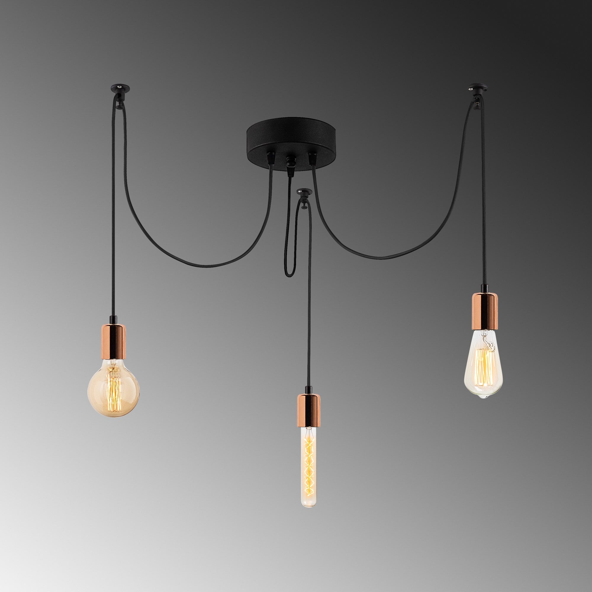 Candeeiro de Teto moderno de cobre, 96 x 96 cm, altura ajustável, 3 x E27, máx. 40 W | Corpo de metal elegante, IP20 | Perfeito para ambientes contemporâneos