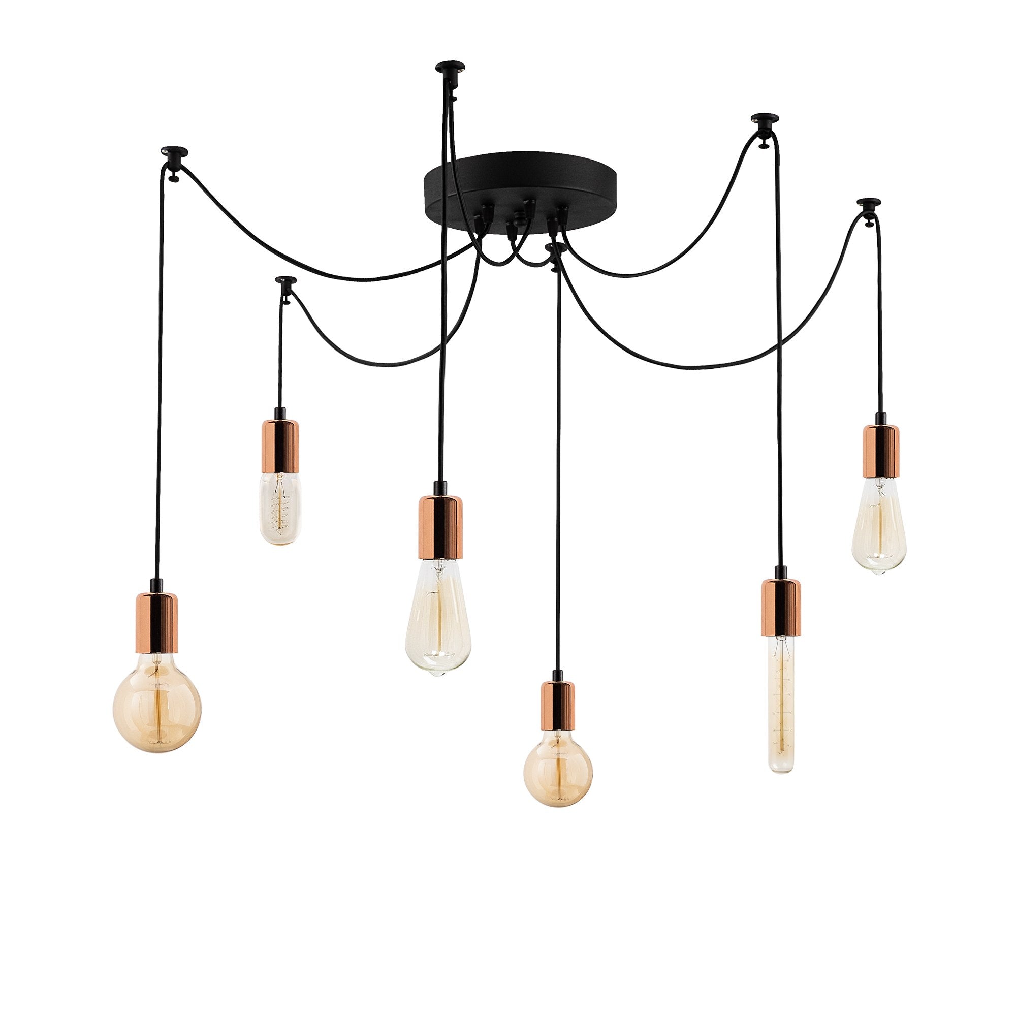 Candeeiro de Teto moderno de cobre, 126 x 126 cm, altura ajustável, 6 x E27, máx. 40 W | Corpo de metal elegante, IP20 | Perfeito para decoração elegante