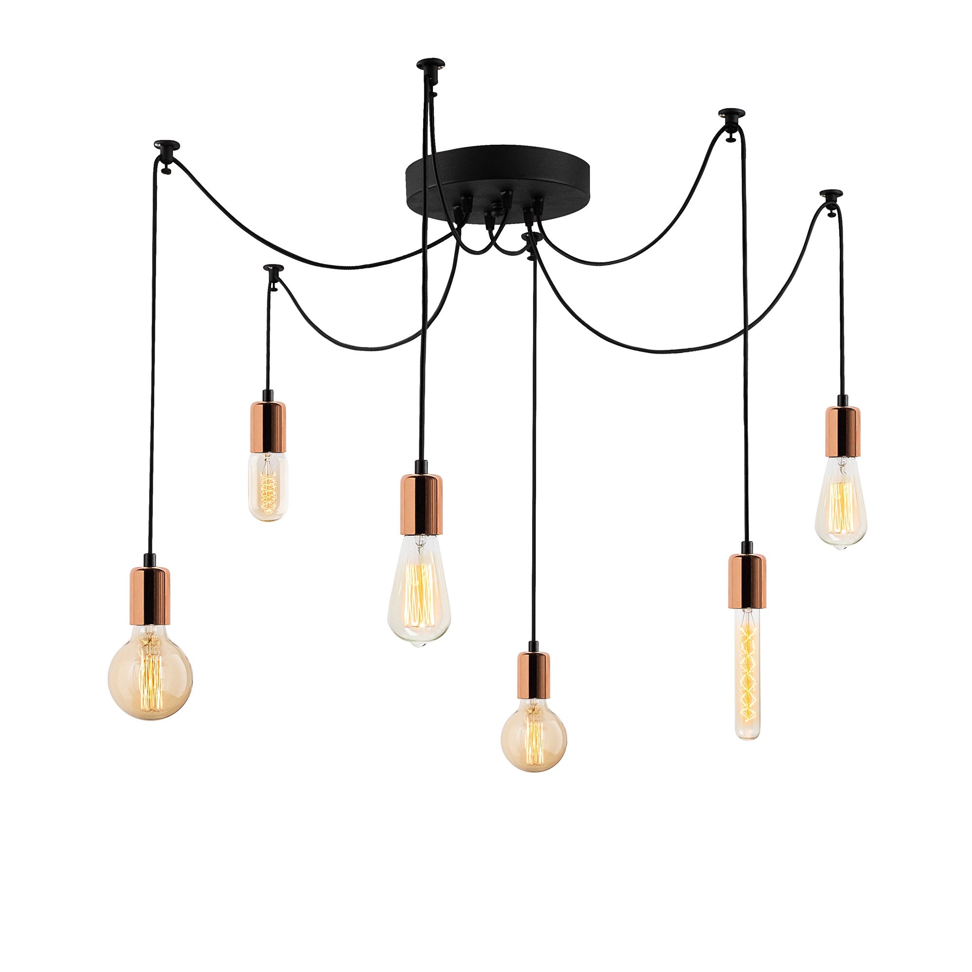 Candeeiro de Teto moderno de cobre, 126 x 126 cm, altura ajustável, 6 x E27, máx. 40 W | Corpo de metal elegante, IP20 | Perfeito para decoração elegante