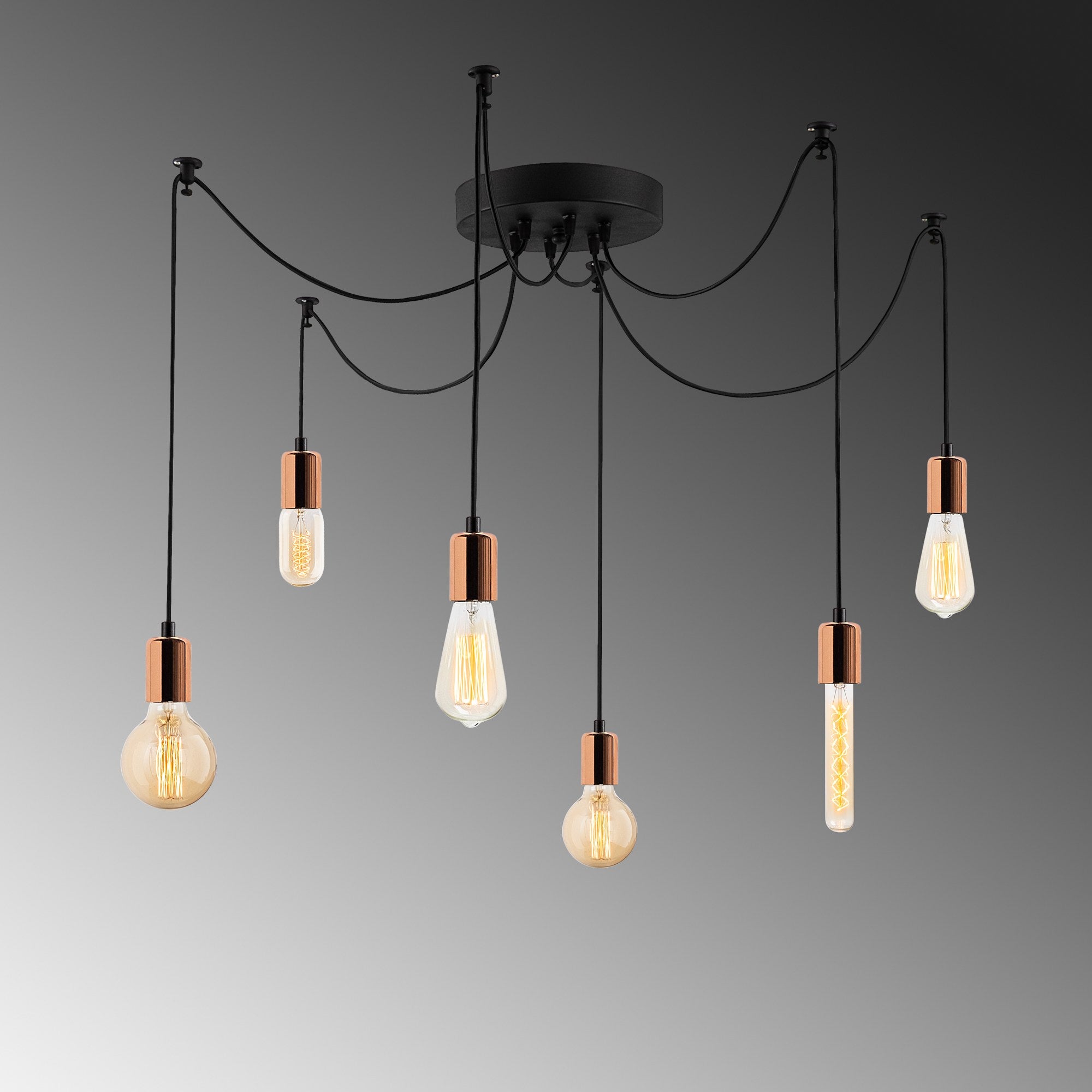 Candeeiro de Teto moderno de cobre, 126 x 126 cm, altura ajustável, 6 x E27, máx. 40 W | Corpo de metal elegante, IP20 | Perfeito para decoração elegante