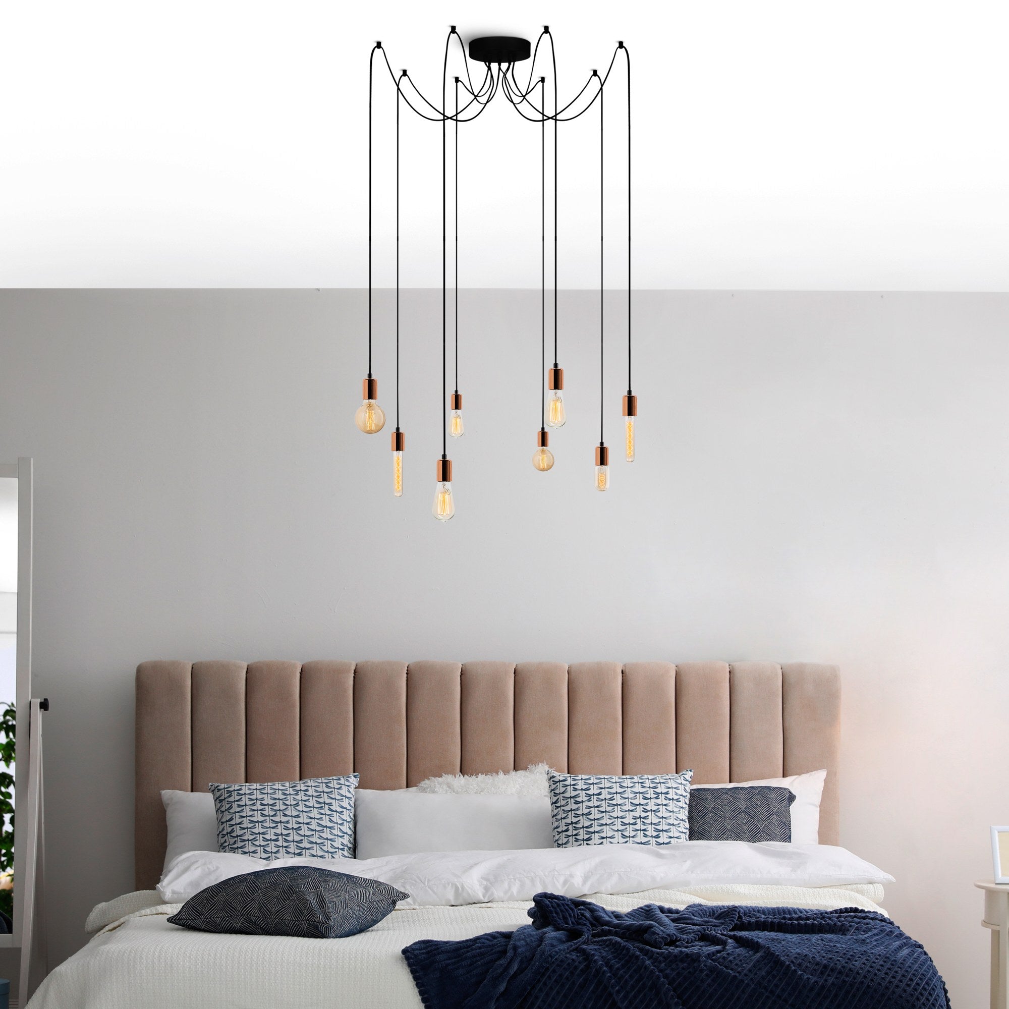 Candeeiro de Teto moderno de cobre, 156 x 156 cm, altura ajustável de 102 cm | Corpo de metal, 8 x E27 máx. 40 W | Iluminação elegante para residências e escritórios