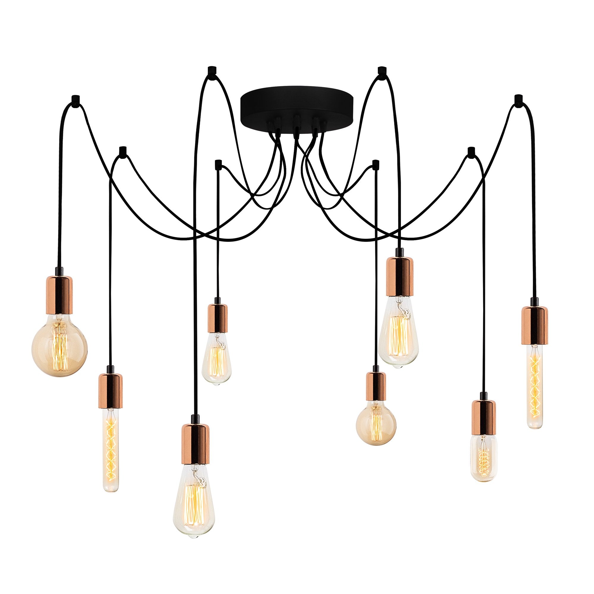 Candeeiro de Teto moderno de cobre, 156 x 156 cm, altura ajustável de 102 cm | Corpo de metal, 8 x E27 máx. 40 W | Iluminação elegante para residências e escritórios