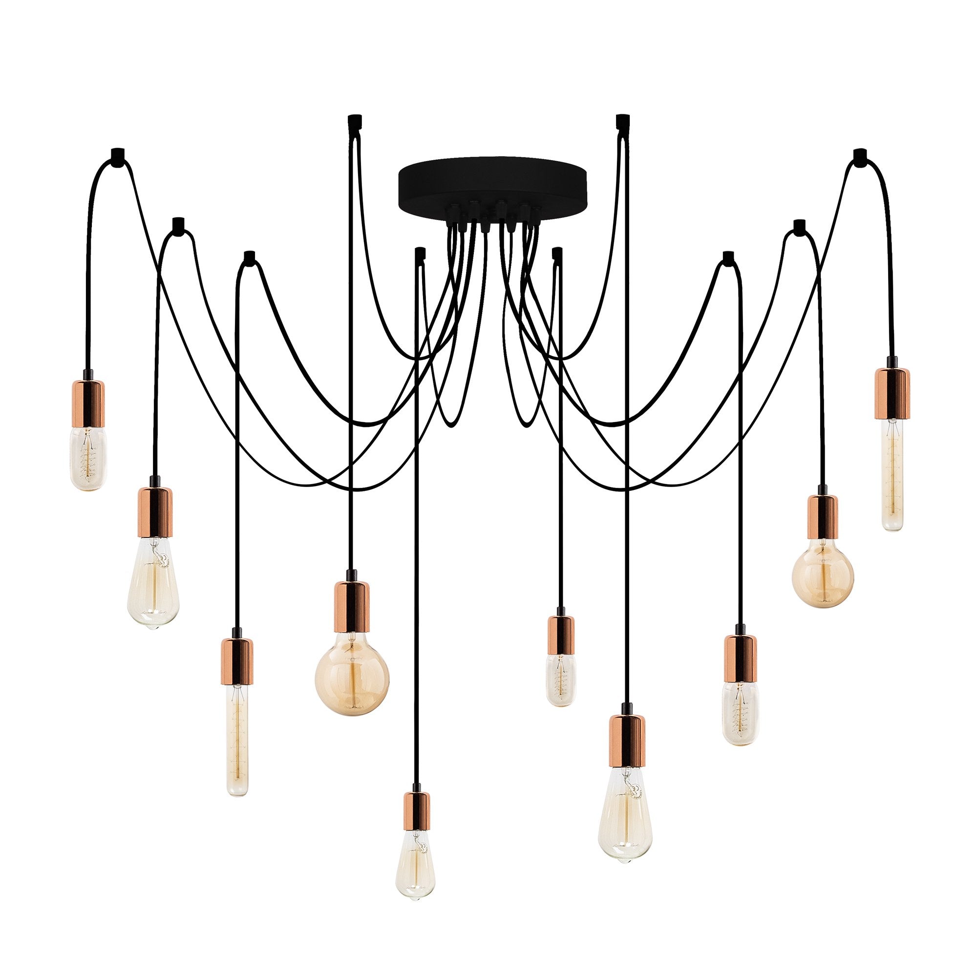 Candeeiro de Teto moderno de cobre, 186 x 186 cm, altura ajustável, 10 x E27, máx. 40 W | Corpo de metal elegante, IP20 | Perfeito para decoração elegante